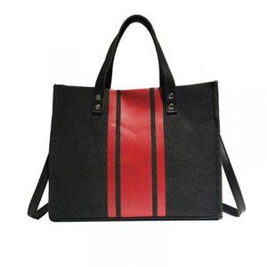 Striped Canvas Crossbody Tote Small with strap Black and Red stripe New
